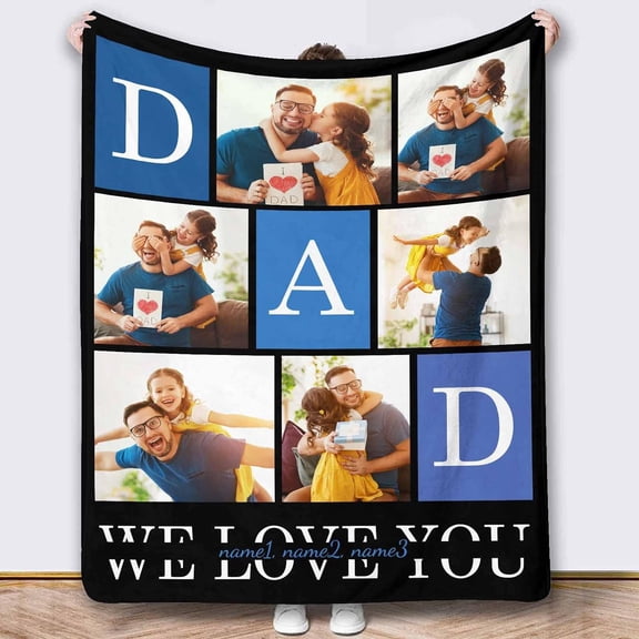 Personalized Custom Blanket with Photo Text Photo with Dad for Father Dad Daddy Papa Grandpa Dad Birthday Gifts for Father to My Father Blanket Gifts-30 x40
