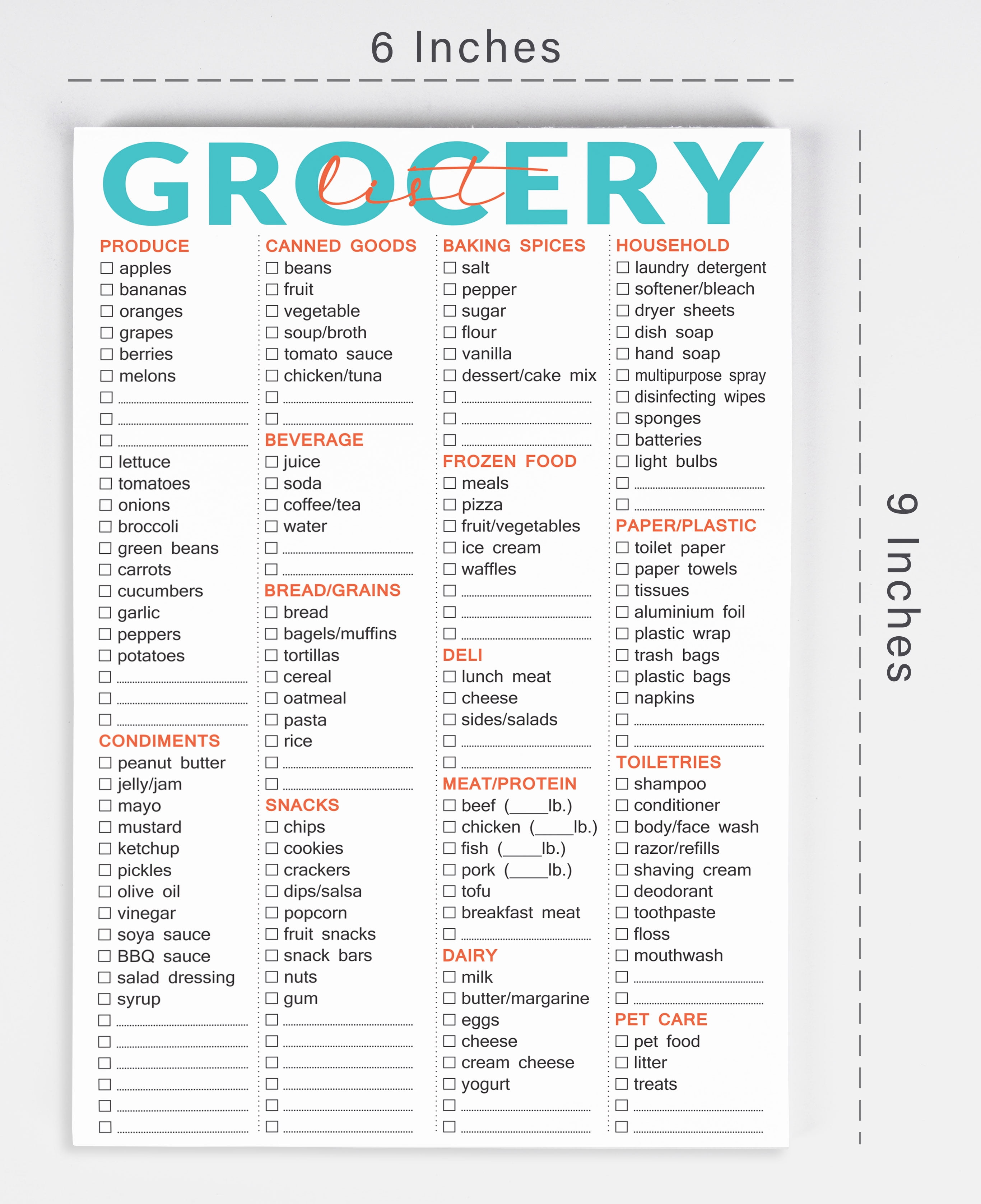 Inkdotpot Magnetic Grocery List Notepad Grocery Shopping List Blank, Portable Size 6 x 9 inches - 54 Page Weekly Grocery Shopping Planner