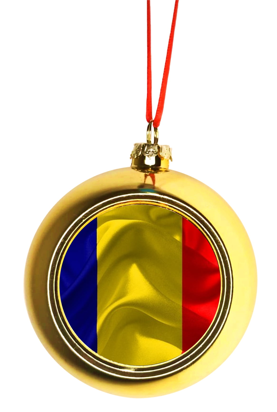 Flag Romania - Waving Romanian Flag Bauble Christmas Ornaments Gold