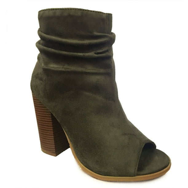 block heel open toe bootie