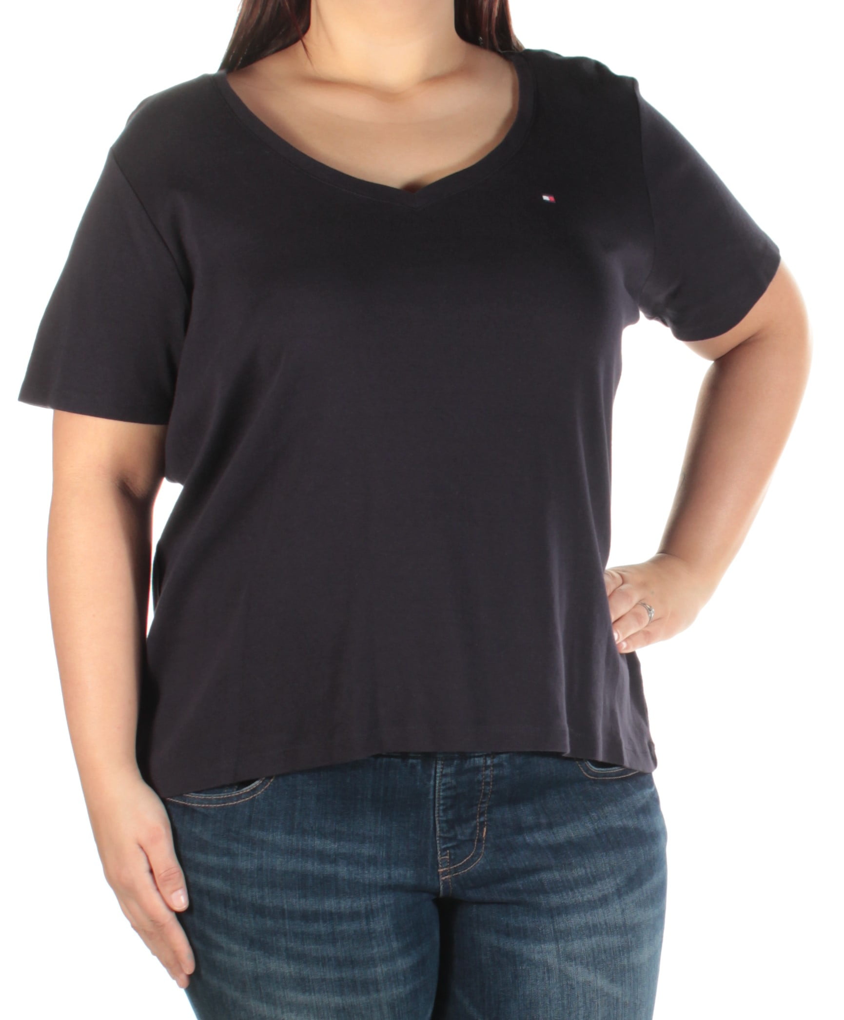 Tommy Hilfiger - Tommy Hilfiger Plus Size True Navy Cotton V-Neck T-Shirt 1X - Walmart.com 
