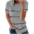 thumbnail image 2 of pxiakgy t shirts for women fashion women's loose short sleeve t-shirt round neck stripe print tops womens t shirts grey + l, 2 of 3