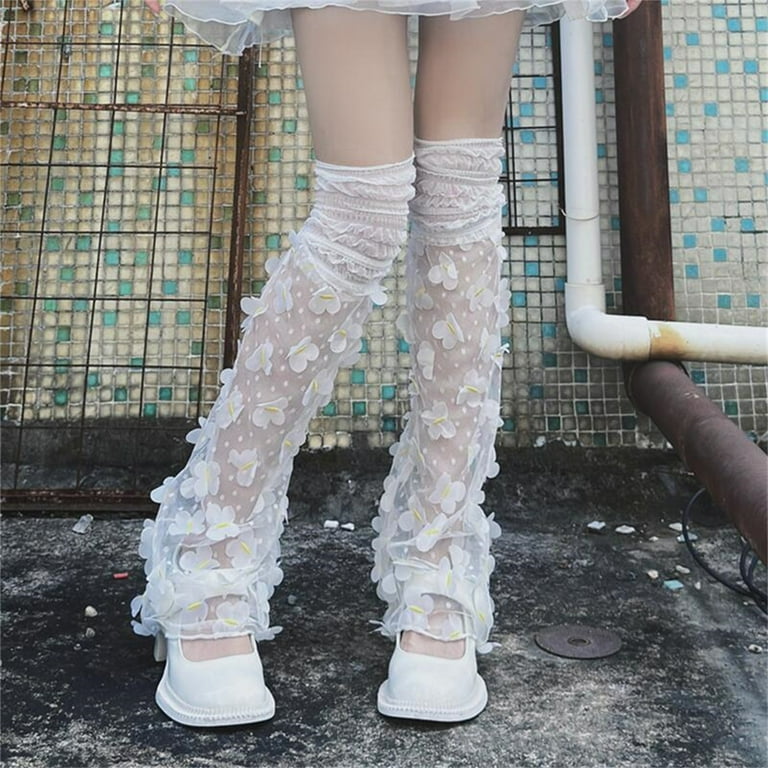 Y2k Knitted Lace Top Leg Warmers For Women Lolita Harajuku Leg Cover Ruffle Layered Patchwork Leg Warmer - Product Details