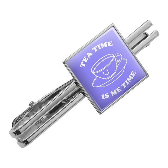 Tea Time is Me Time Funny Humor Square Tie Bar Clip Clasp Tack- Silver or Gold