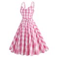 thumbnail image 3 of Clearance Halloween Dress! pstuiky Women Hepburn Style Dress Vintage Plaid Print Dress Sleeveless V-Neck Dress Knee-Length Dress Halloween Clothing Dress Halloween Costumes for Party Pink XXL, 3 of 5