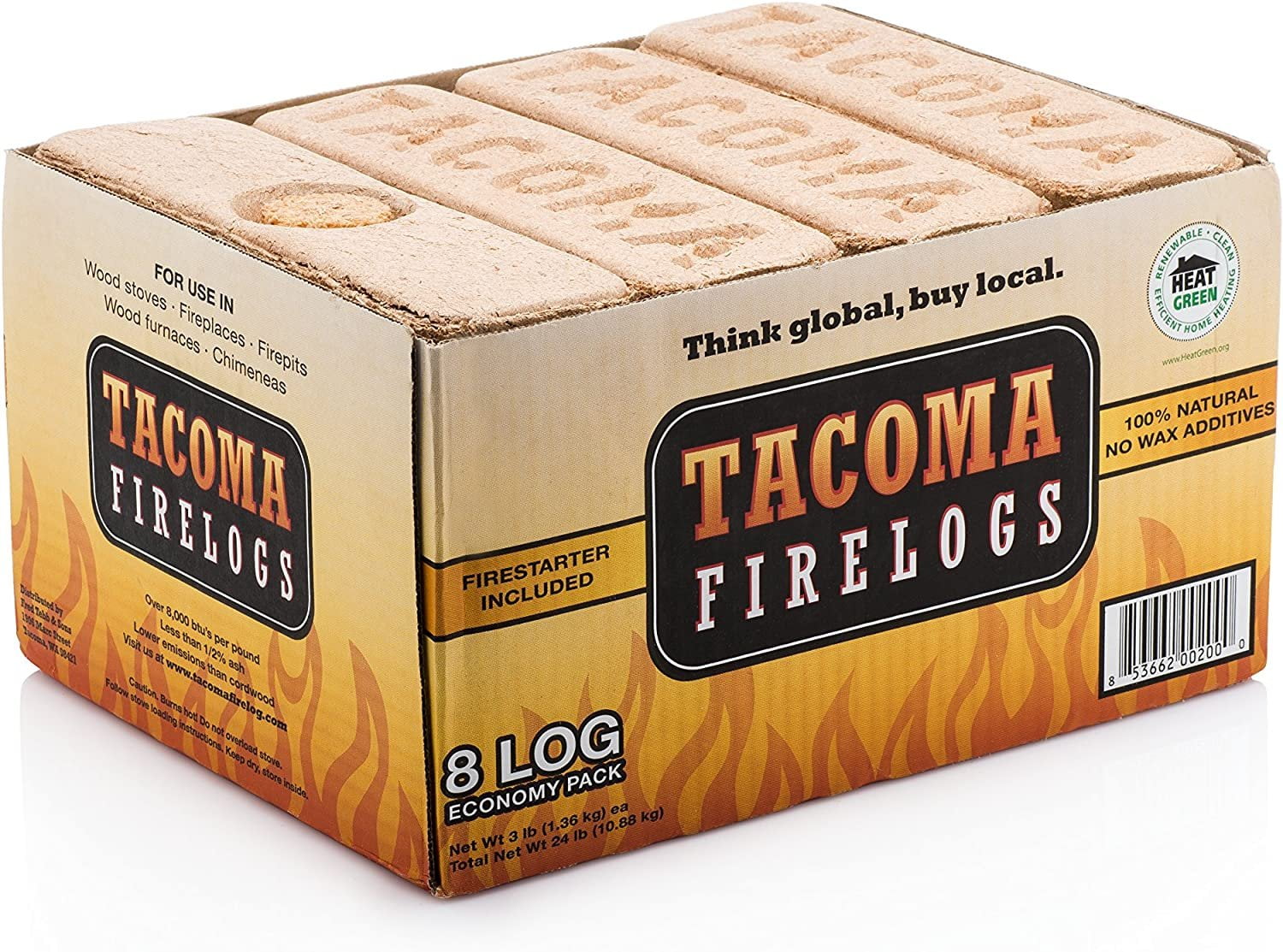 Firelogs Pack of 8 with 1 Lighting Nugget Fire Starter