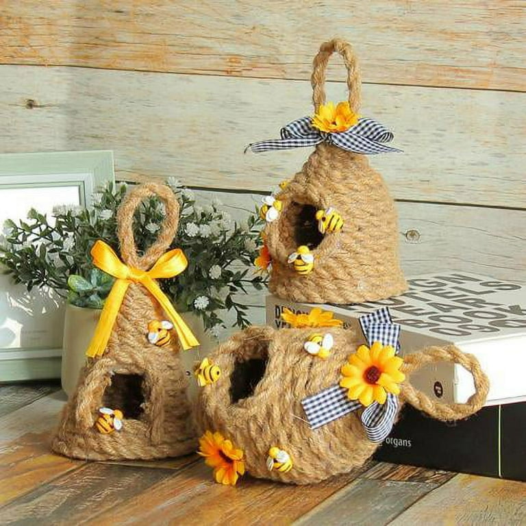 Mini Beehive Farmhouses Bee Hive Table Decor Spring Jute Rope