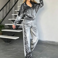 thumbnail image 5 of Szluipve 2 Piece Sets for Women Velvet Leopard Print Patchwork Tracksuit Zip Up Long Sleeve Jacket And Wide Leg Pants 2 Piece Outfit Casual Loungewear Set With Pockets Gray XXL, 5 of 6