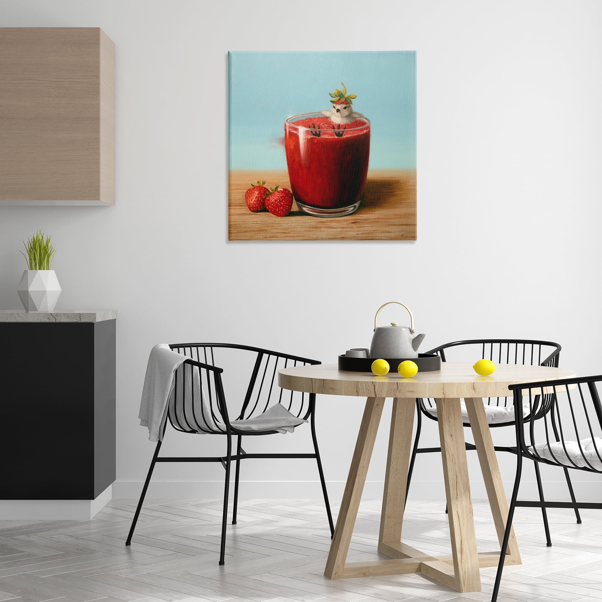 Stupell Industries Bird in Strawberry Drink Food & Beverage Painting Wrapped Canvas Art Print Wall Art, 30 x 30