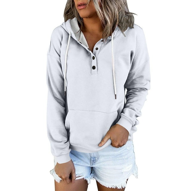 WZXFASHION Chandail à Manches Longues pour Femmes, Couleur Unie, Mode Décontractée, avec Boutons et Poche, Rabais de 50 %, Liquidation, Léger, Chandail à Capuchon à Fermeture Éclair