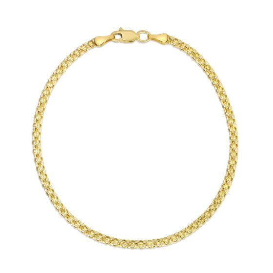 Ritastephens gold plated 925 sterling silver bismark chain bracelet 8” | italian-made 3mm flat Link | genuine nickel-free hypoallergenic silver jewelry with lobster clasp & gift box