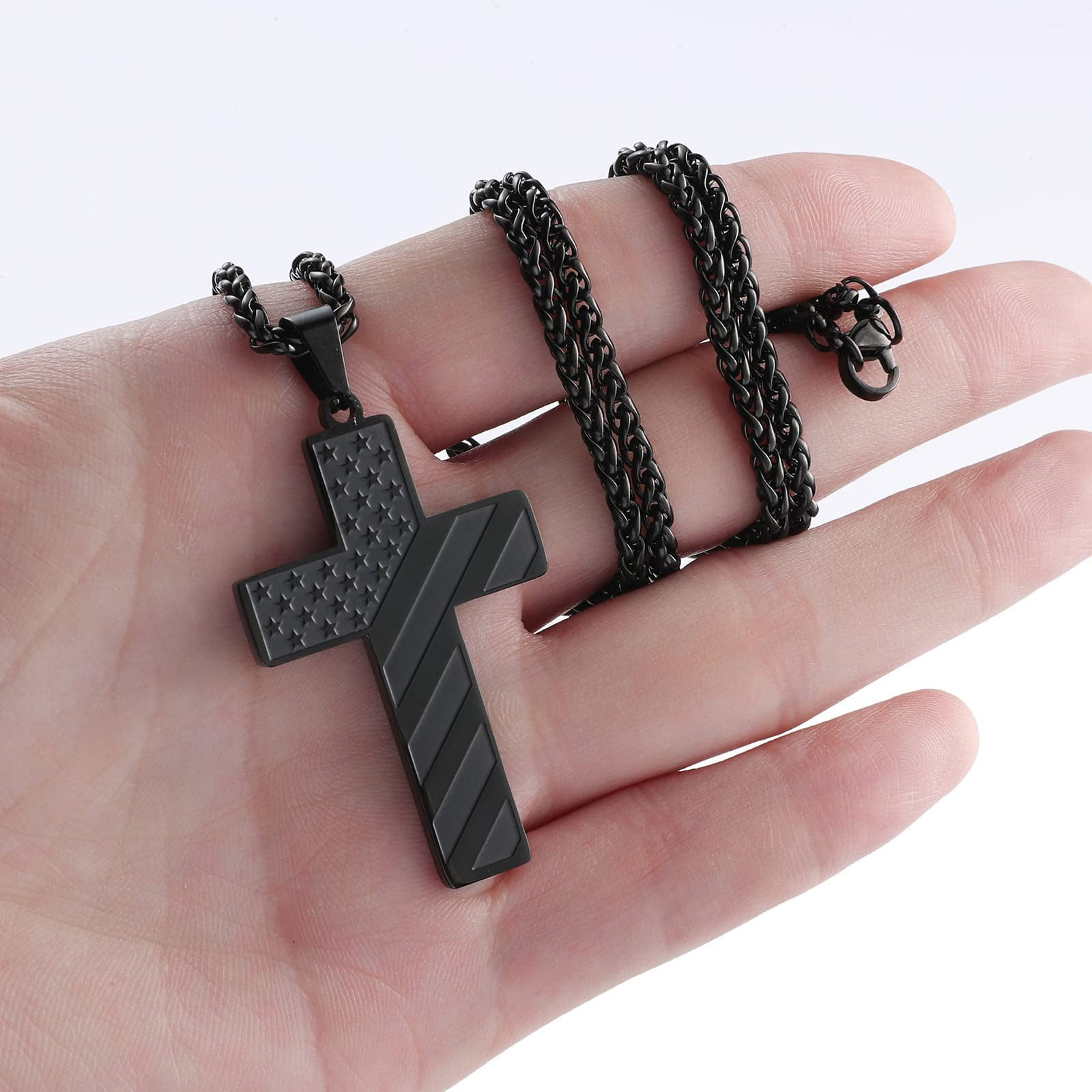 APSVO Cross Necklace Stainless Steel American Flag Pendant photo 3