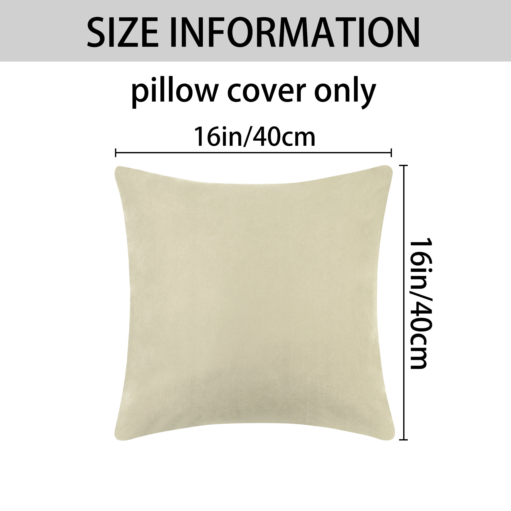 Unique Bargains 1 Pair Solid Color Pillowcases with Hidden Zipper for Bed Sofa and Couch Beige 16" x 16"