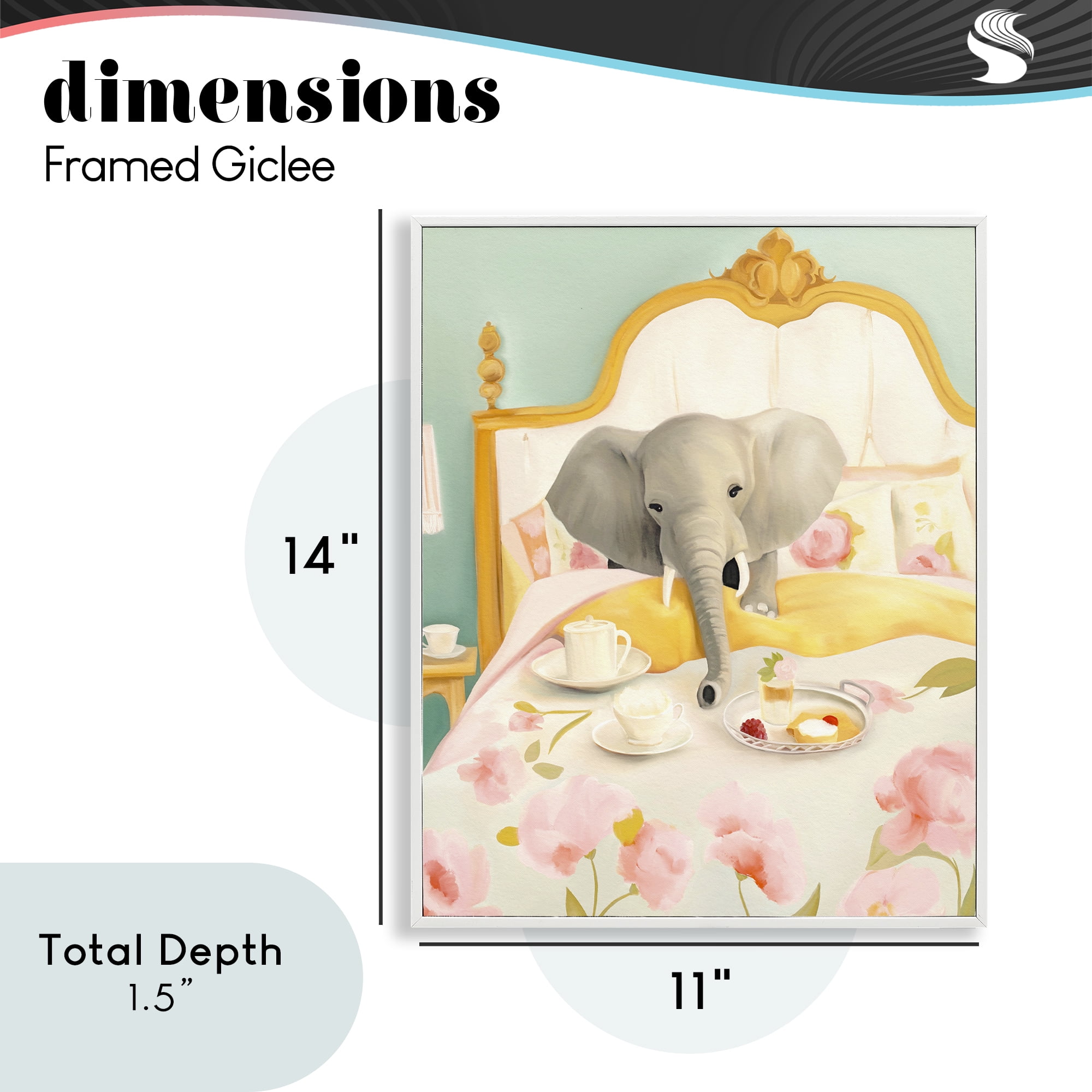 Breakfast in Bed Elephant White Framed Giclee Art, design by Leah Straatsma
