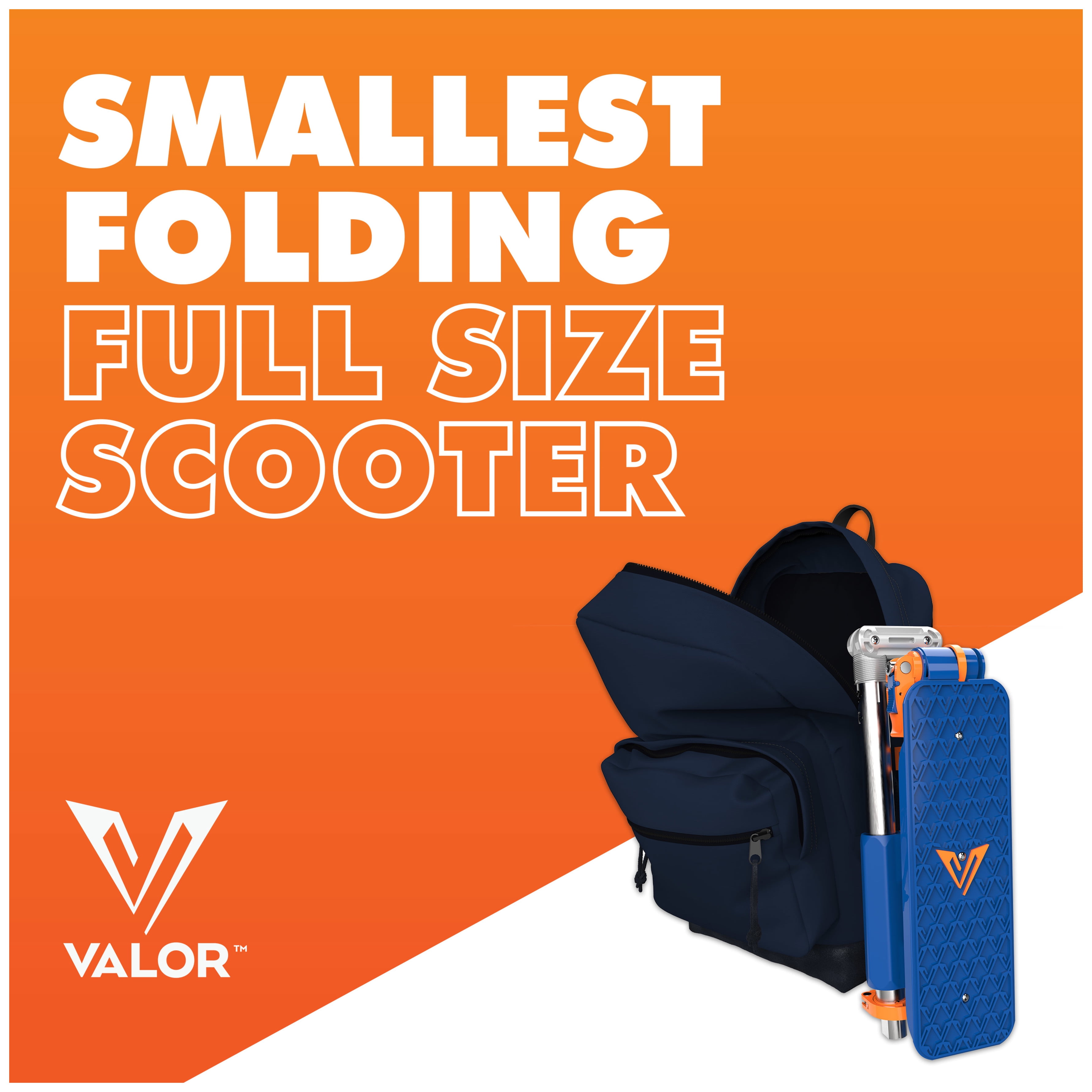 Valor Kick Scooter Toy, Light Foldable Scooter Kids with ABEC7 Wheel Bearing, Outdoor Toys for Kids Ages 8-12 and Up, Blue & Orange