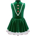 thumbnail image 4 of TiaoBug Christmas Gingerbread Costume for Kids Girls Cookie Role Play Velvet Tutu Dress Dancewear Green 14, 4 of 7