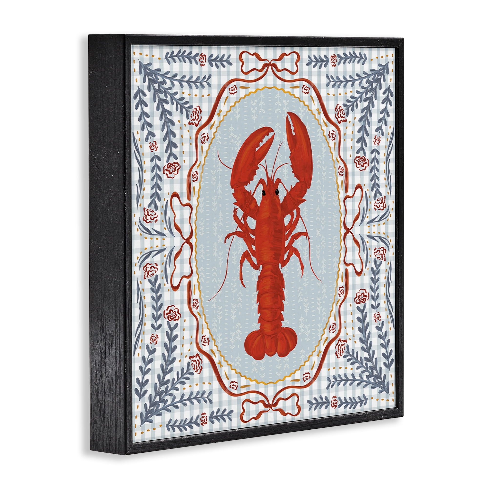 Stupell Industries Lobster Portrait Blue Gingham Black Framed Giclee Art, design by Vero Illustrates