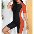 thumbnail image 2 of TiaoBug Women Short Sleeve Zip Up Shorty Wetsuit Color Block Athletic Rashguard Shirts Beach Monokini Orange&Black M, 2 of 3