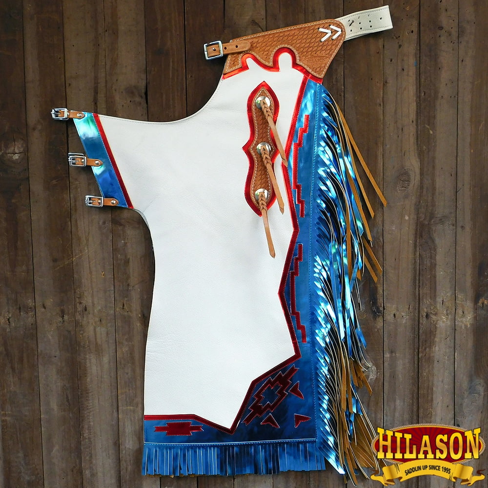 CH201NF HILASON BULL RIDING GENUINE LEATHER RODEO WESTERN CHAPS WHITE