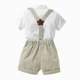 thumbnail image 3 of Baby Boy Formal Short Set Toddler Summer Gentleman Outfit Kid Short Sleeve Bowtie Shirt Suspender Shorts Suit Kaprioy, 3 of 4