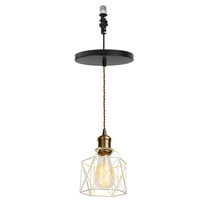 KAYYELAMP White Metal Cage Shade Hanging Light E26 Copper Base Adjustable Height Droplight Vintage Design Pendant Light for Kitchen Island Home