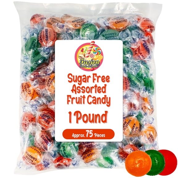 Arcor Sugar Free Assorted Fruit Flavor Hard Candy – 1 lb Bulk Bag (Approx 75 Count) - Cherry, Lime, Orange Individually Wrapped, Keto & Diabetic Friendly Low‑Calorie Sugar Free Hard Candy
