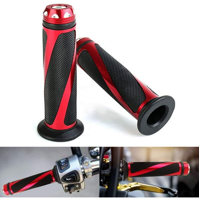 Universel Poignée Moto 1 Paire Universal 7/8" Motorcycle Caoutchouc Guidon Poignées (Rouge)