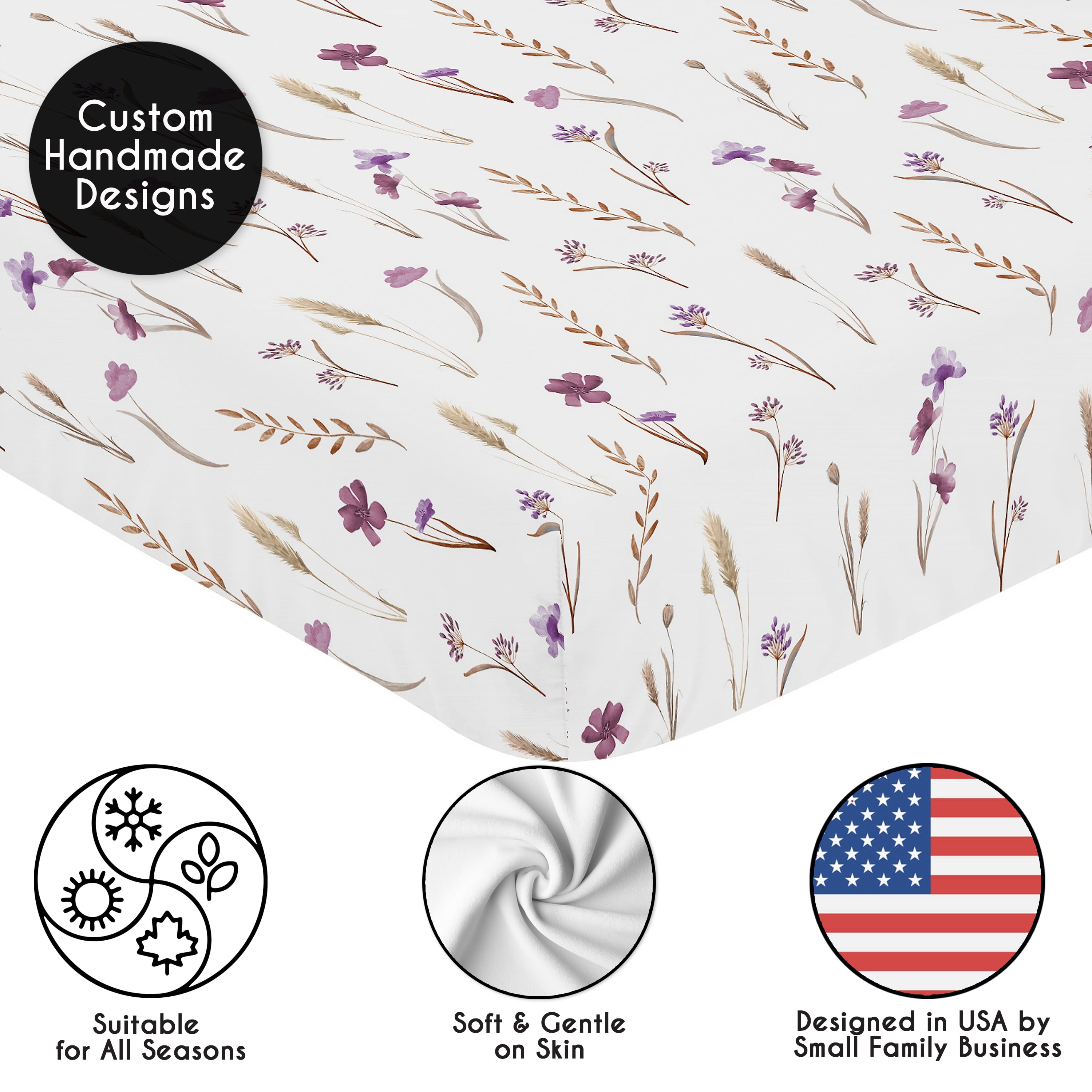 Sweet Jojo Designs Watercolor Floral Garden Purple Girl Fitted Crib Sheets Set 2 Piece