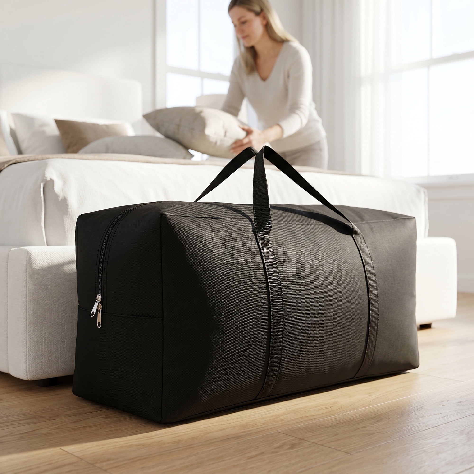 Unique Bargains Zipper Duffel Waterproof Oxford Moving Bag Black 31.5" x 11.4" x 14.2"
