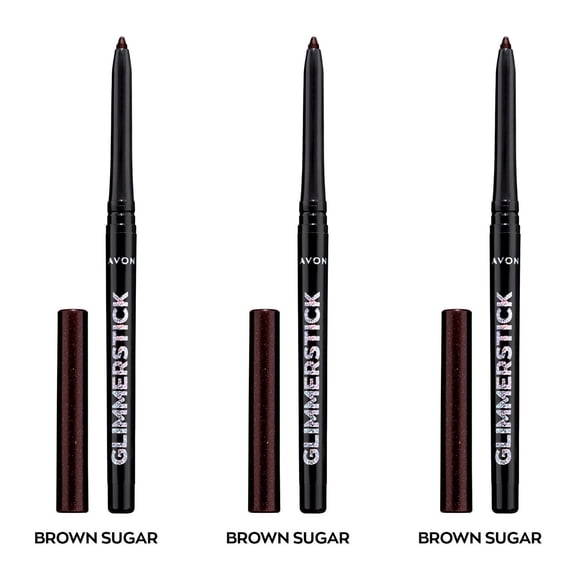 Avon Ultra Colour Glimmerstick Retractable Diamonds Eyeliner, BROWN SUGAR, Waterproof & Smudge-Proof Shimmer Eye Makeup, SET OF 3, 0.012 oz / 0.35 g Each