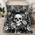 thumbnail image 2 of Homewish Boys Girls Gothic Skull 4 Pieces Queen Sheet Sets,Chic Floral Flowers Ultra Soft Flat Sheet,Bohemian Starry Sky Queen Fitted Sheet,Microfiber Bedroom Decor, 2 of 7