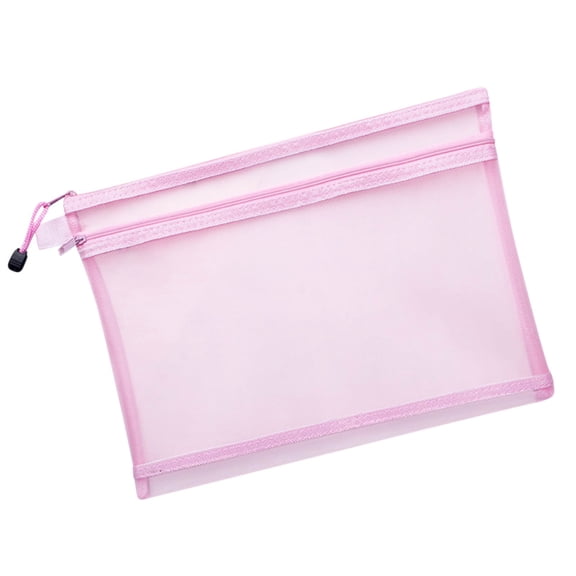Qholemyo Transparent Double Layer Mesh File Organizer Bag Zipper Student Test Paper Storage Pen Bag Information Document Folder Office Folders