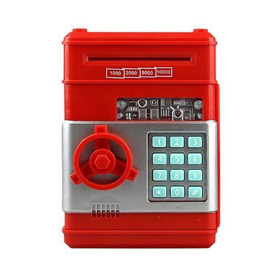 non Cargooy Mini ATM Piggy Bank ATM Machine Best Gift for Kids,Electronic Code Piggy Bank Money Counter Safe Box Coin Bank for Boys Girls Password Lock Case Red