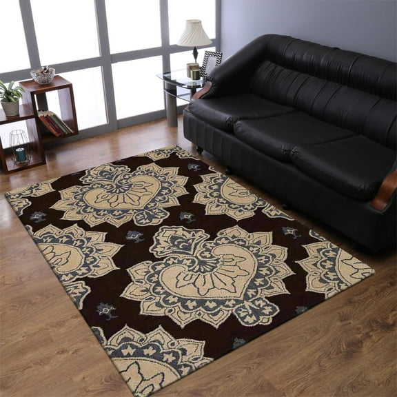 Rugsotic Carpets Hand Tufted Wool Eco-Friendly Area Rugs - 5'x8', Rectangle, Cream Brown, Modern Contemporary Design, High Pile Handmade Anti Skid Rugs for Living Room, Bed Room (K00507)