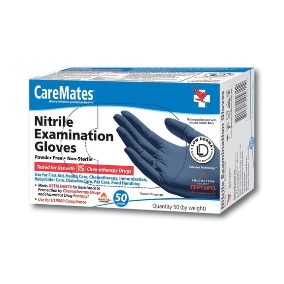 CareMates Nitrile Examination Gloves Latex Free & Powder Free, Large, 50 ct, 5 Pack