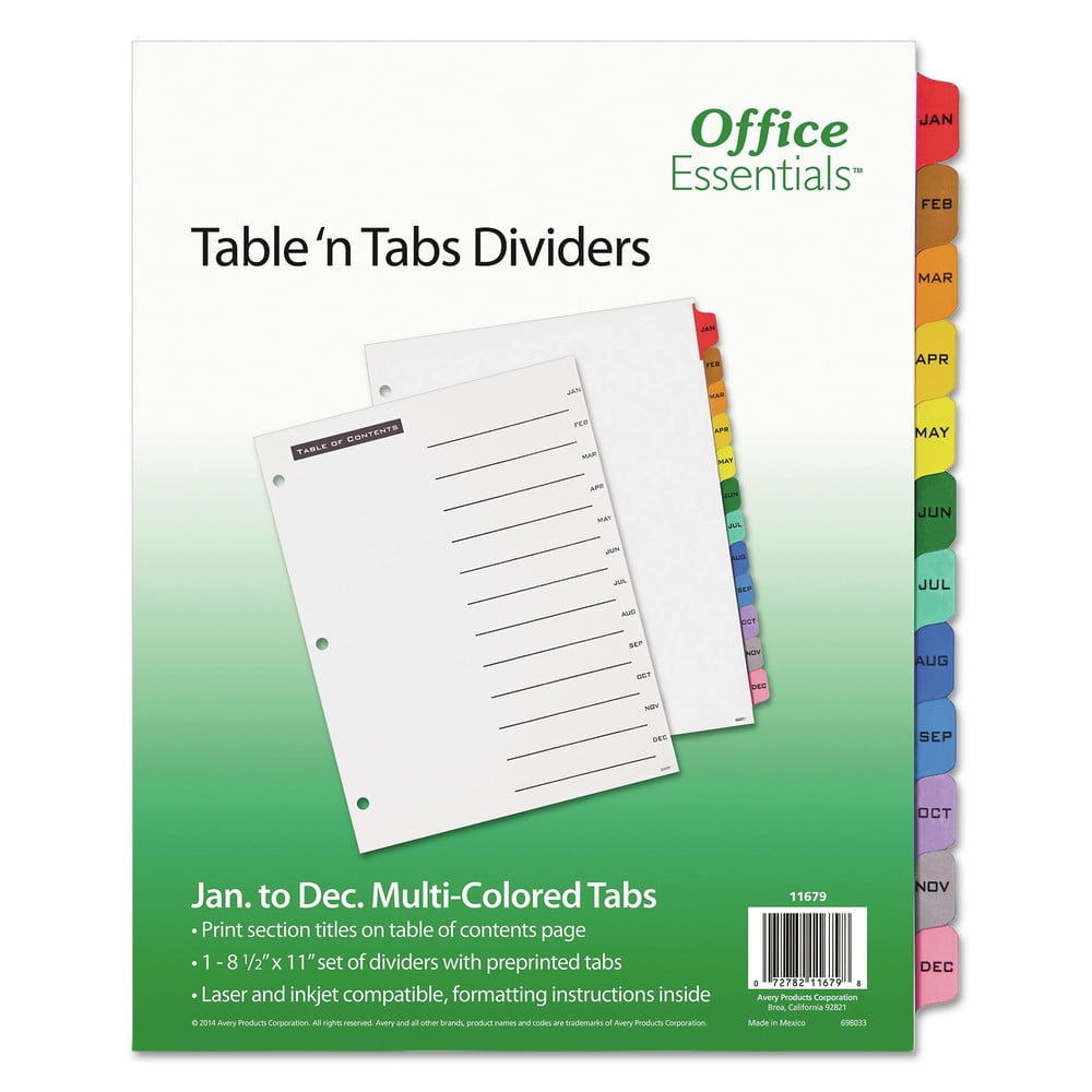 Office Essentials 11679 Table 'n Tabs Dividers, 12-Tab, Letter (1 Set)
