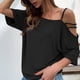 thumbnail image 4 of Camiseta con tiras y hombros descubiertos para mujer, blusa informal de manga corta de verano para fiesta de citas, color negro S, 4 of 6