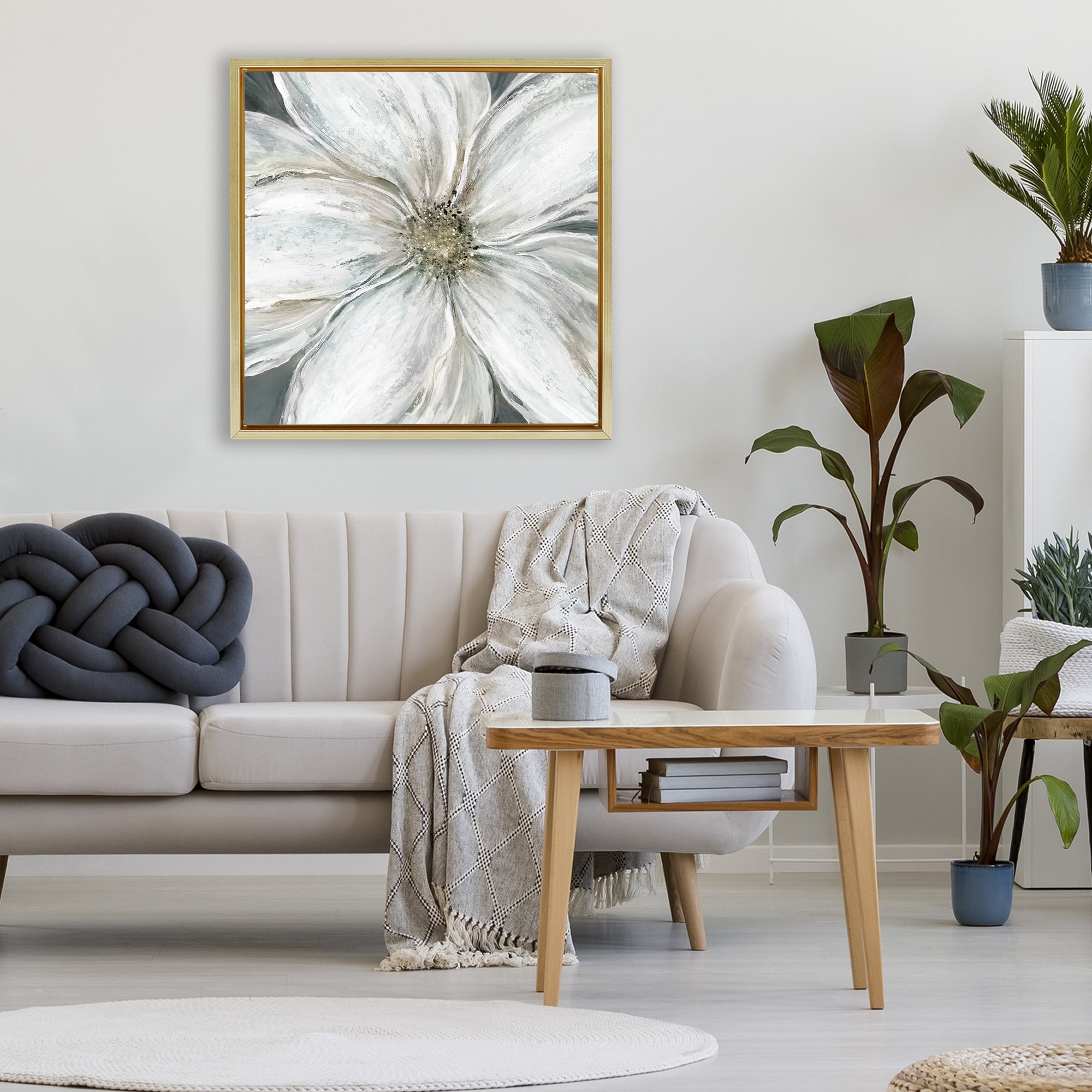 Stupell Industries Closeup Serene White Blossom Gold Framed Floater Canvas Wall Art, design by Carol Robinson