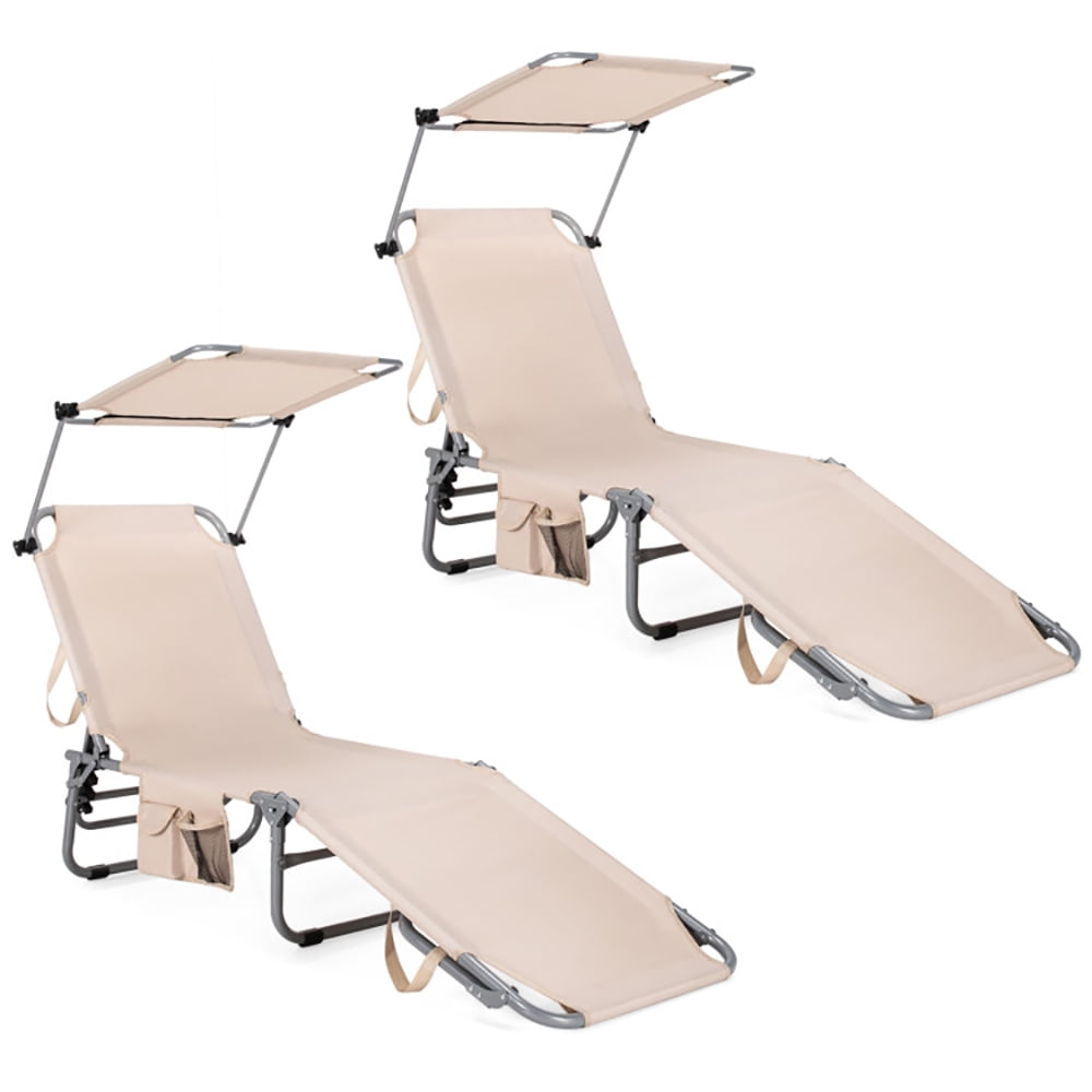 Aimee Lii Set of 2 Portable Reclining Chair with 5 Adjustable Positions, Patio Loungers, Beige