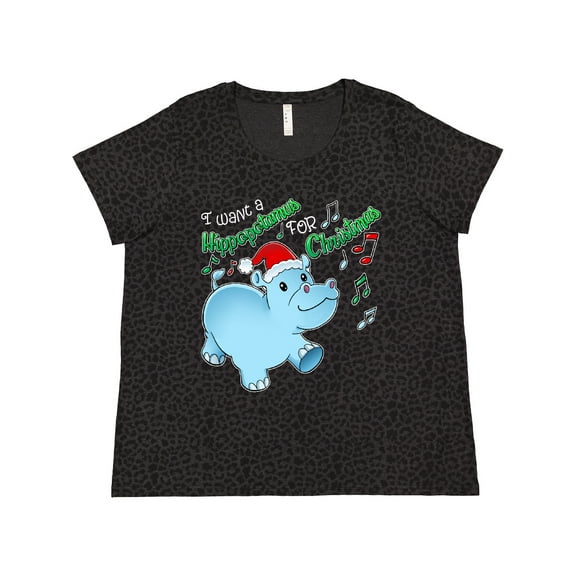 Inktastic I Want a Hippopotamus for Christmas Hippo in Santa Hat Women's Plus Size T-Shirt