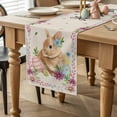 thumbnail image 2 of Spring Easter Table Runner 120 Inches Long for Kitchen Dining, Watercolor Flowers Cute Rabbits Eggs Leaf Beige Dresser Scarf Farmhouse, Dining Table Decorations for Wedding/Parties, 13 x 120 In, 2 of 8