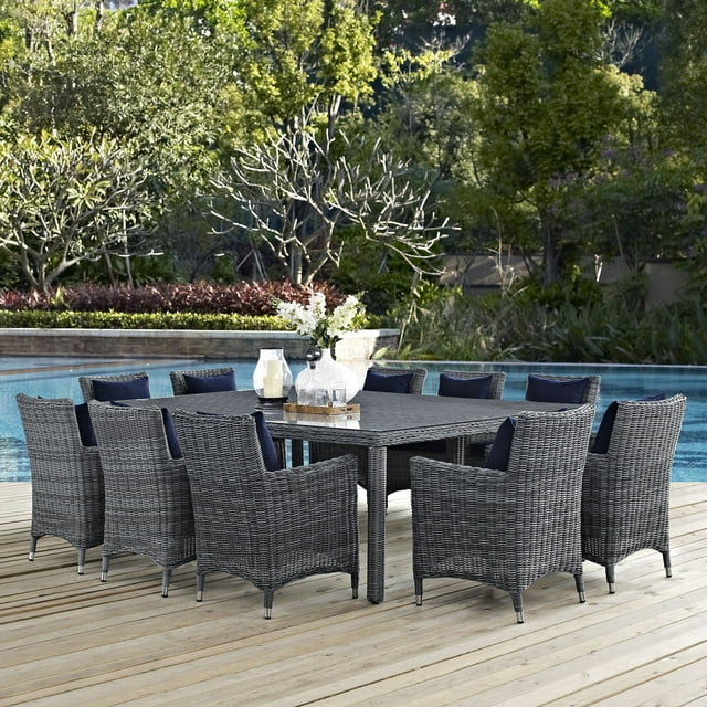 Modway Summon Ensemble de Salle à Manger d'Extérieur Sunbrella® de 11 Pcs en Canvas Navy