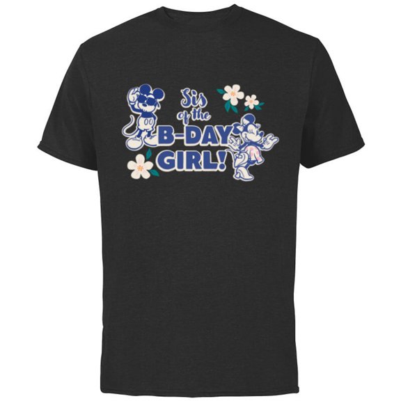 Disney Mickey & Minnie Mouse Birthday Sis of the B-Day Girl - Short Sleeve Cotton T-Shirt for Adults - Customized-Black