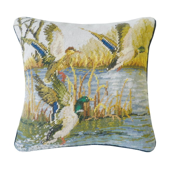 Ducks In Flight Needlepoint Throw Pillow