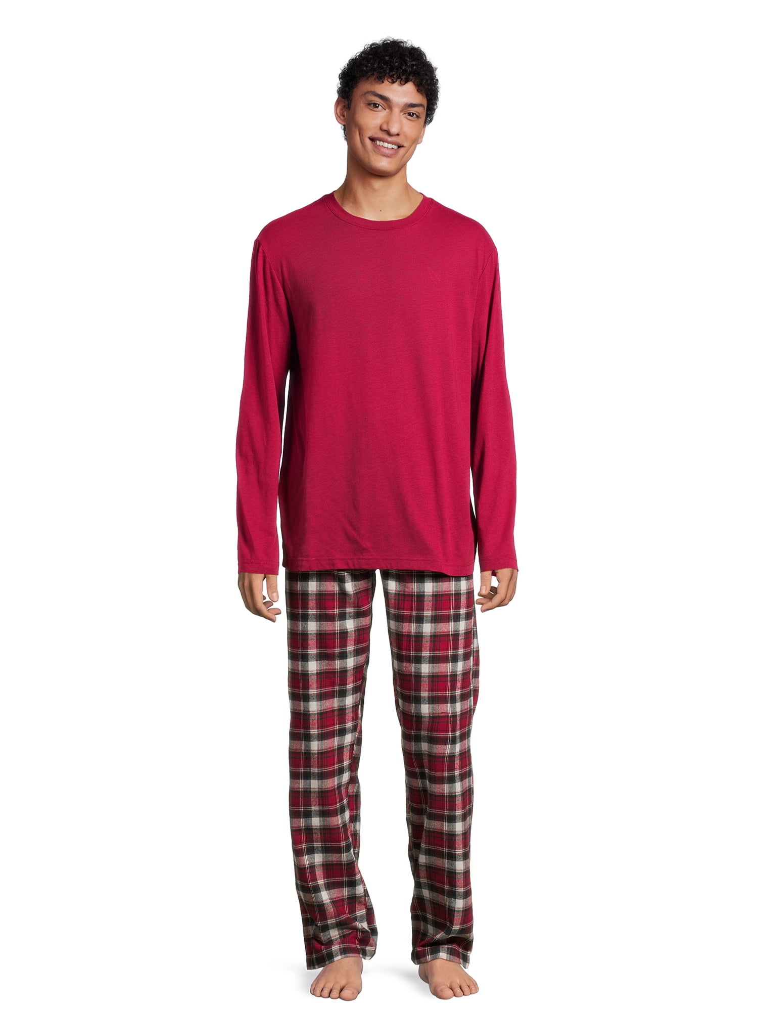 Hanes Men’s Slub Jersey Top and Ultra Soft Flannel Sleep Pants Set, 2-Piece, Sizes S-5XL