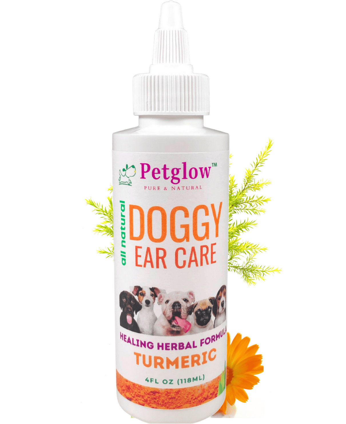 PetGlow Dog Ear Cleaner for Infection from Bacteria, Yeast. Organic Antibiotcs Herbal Ear drops