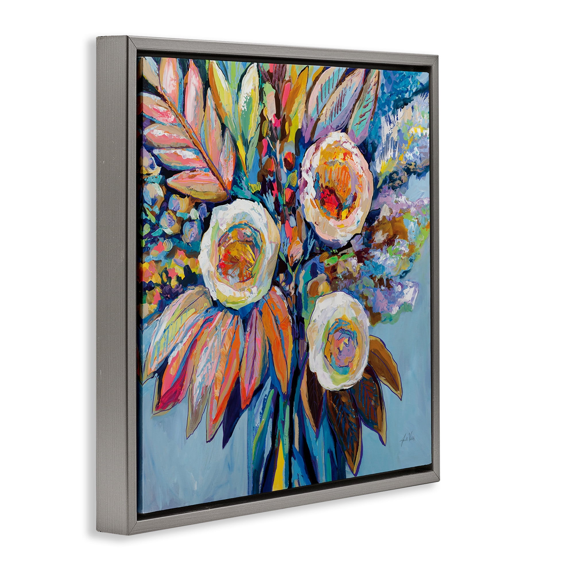 Stupell Industries Wonderment Bold Bouquet Botanical & Floral Painting Gray Floater Framed Art Print Wall Art, 25 x 25