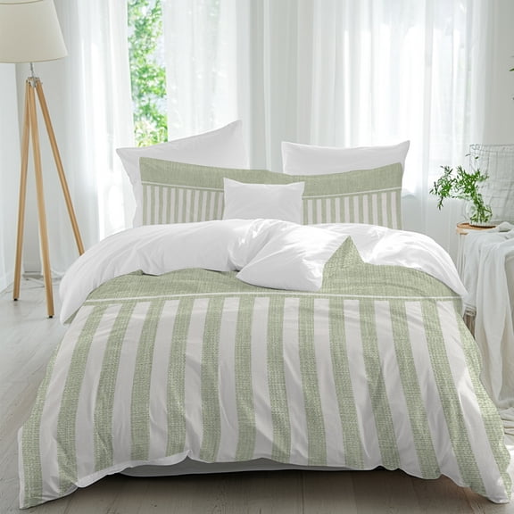 Duvet Cover Twin Size 3 Piece Bedding Set, Minimalist Striped Sage Green Soft Breathable Comforter Cover with 2 Pillow Shams, Retro Linen Texture Luxury Duvet Covers with Zipper Closure