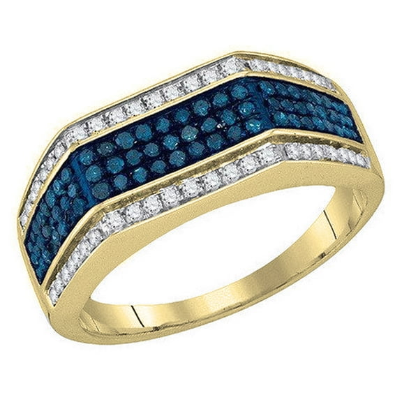 Dazzlingrock Collection 0.80 Carat (ctw) 14K White And Blue Diamond Micro Pave Right Hand Ring 3/4 CT, Yellow Gold, Size 7.5
