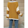 thumbnail image 3 of Womens Striped Lapel Loose Fall Winter V Neck Casual Long Sleeve Color Block Pullover Knit Sweater Yellow & White XL, 3 of 6